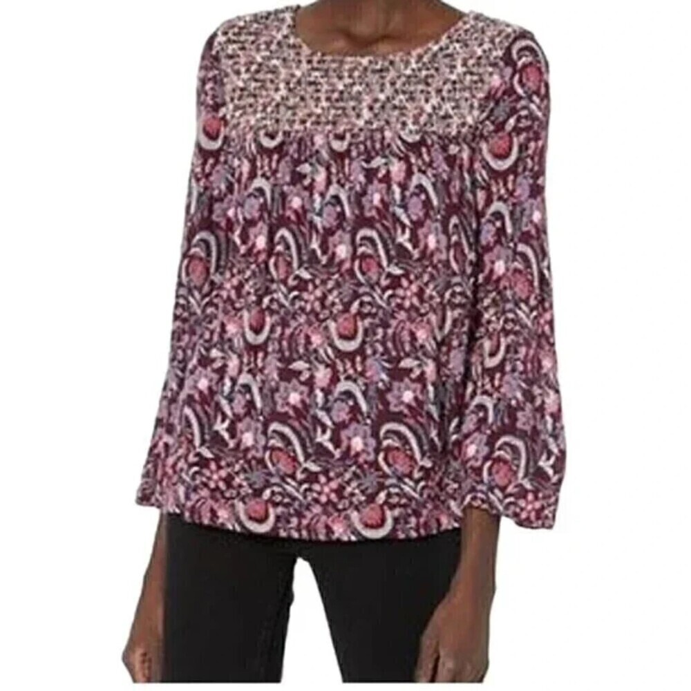 Lucky Brand Smocked Boho Flare Sleeve Shirt